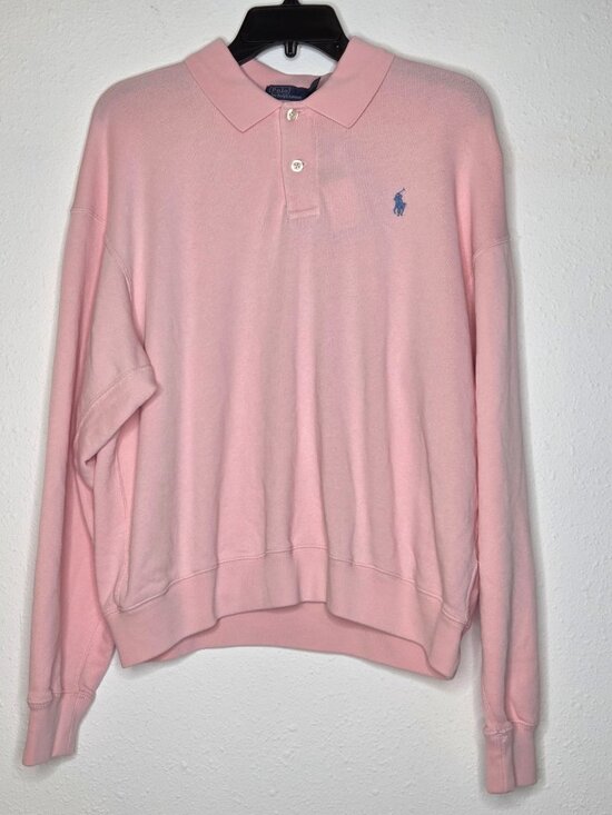 Polo Ralph Lauren Tops - Polo Ralph Lauren Lightweight Fleece Long-Sleeve Polo Sweatshirt - Pink Sand